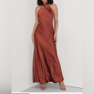 COPY - Prom dress- NWT Lulu’s  Rust Brown Satin Halter Maxi Dress size S